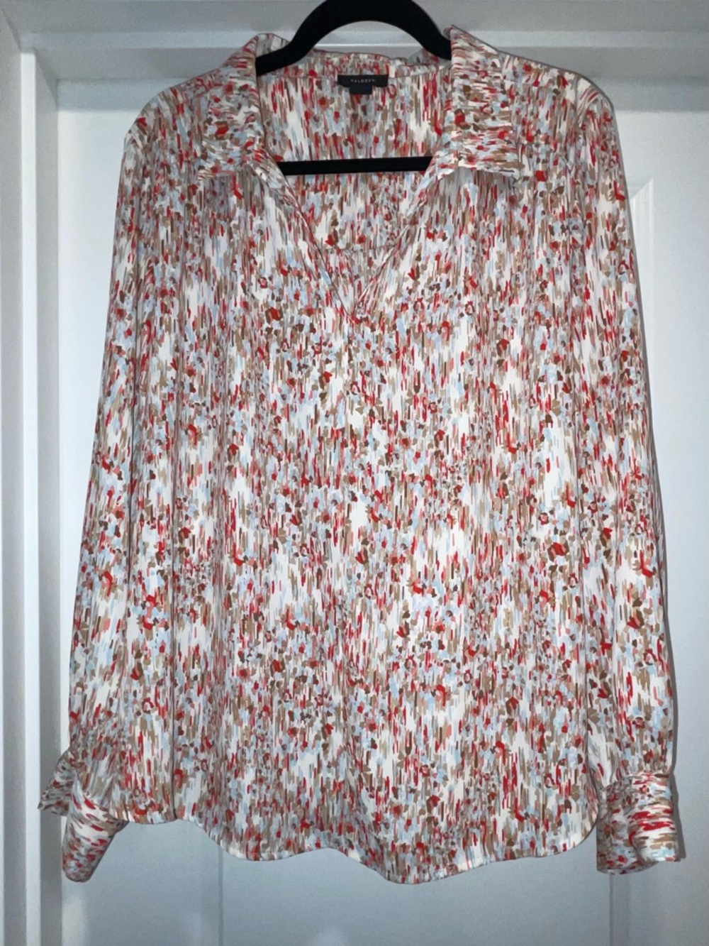 Halogen Cream Multi-Color Abstract Print Long-Sleeve Blouse